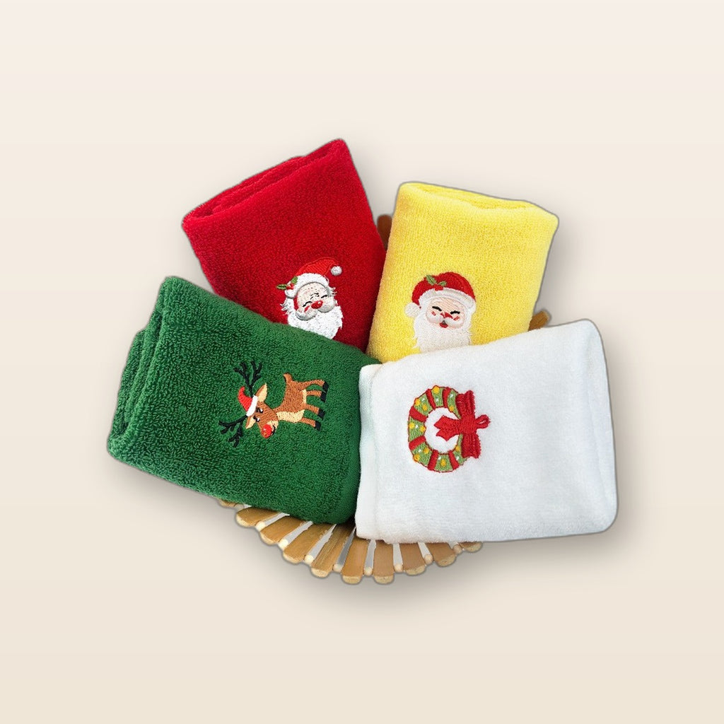 Embroidered Christmas kitchen towels by Glow Ritual