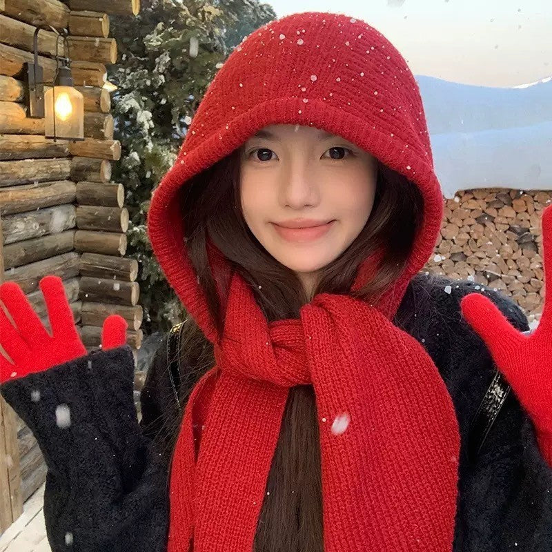 Knit hooded scarf by Glow Ritual