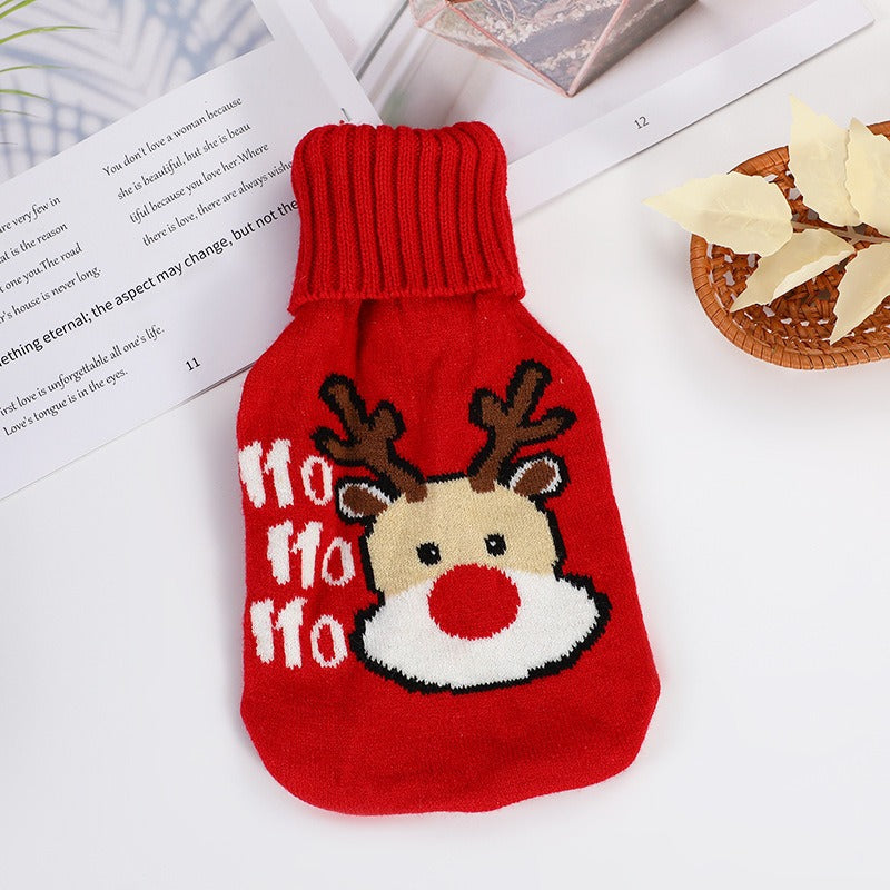 Hot Water Bottle with Knit Cover – 1 L Rubber Bottle in Soft Animal Sleeve