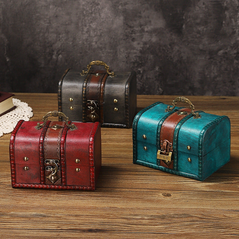Vintage Wooden Keepsake Box with Lock – Treasure Chest Jewelry Box