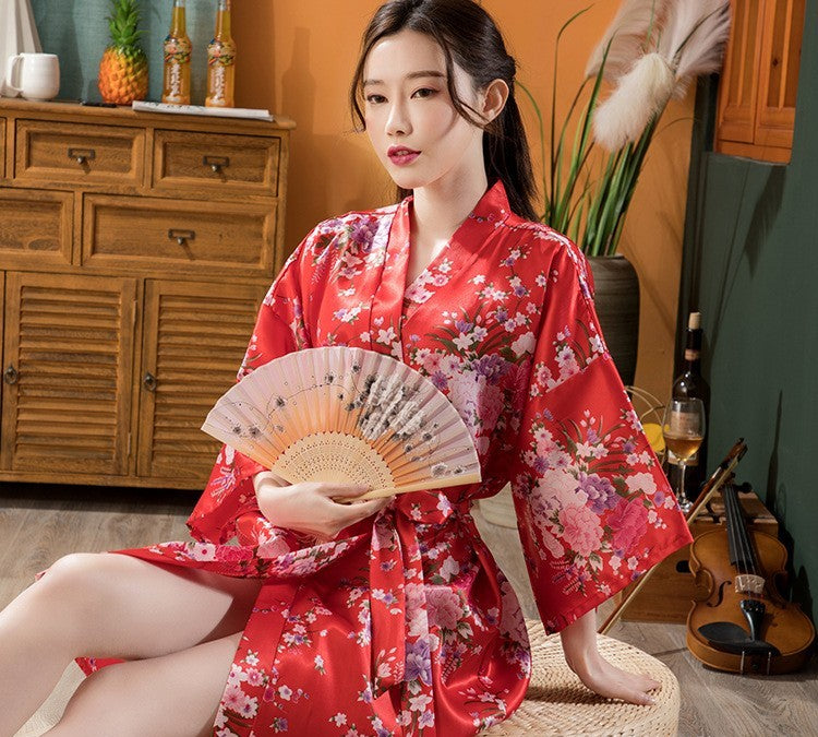 Floral satin kimono robe by Glow Ritual