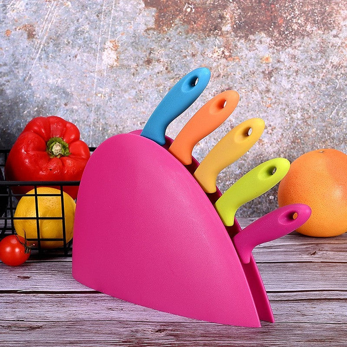 Colorful kitchen knife set by Glow Ritual