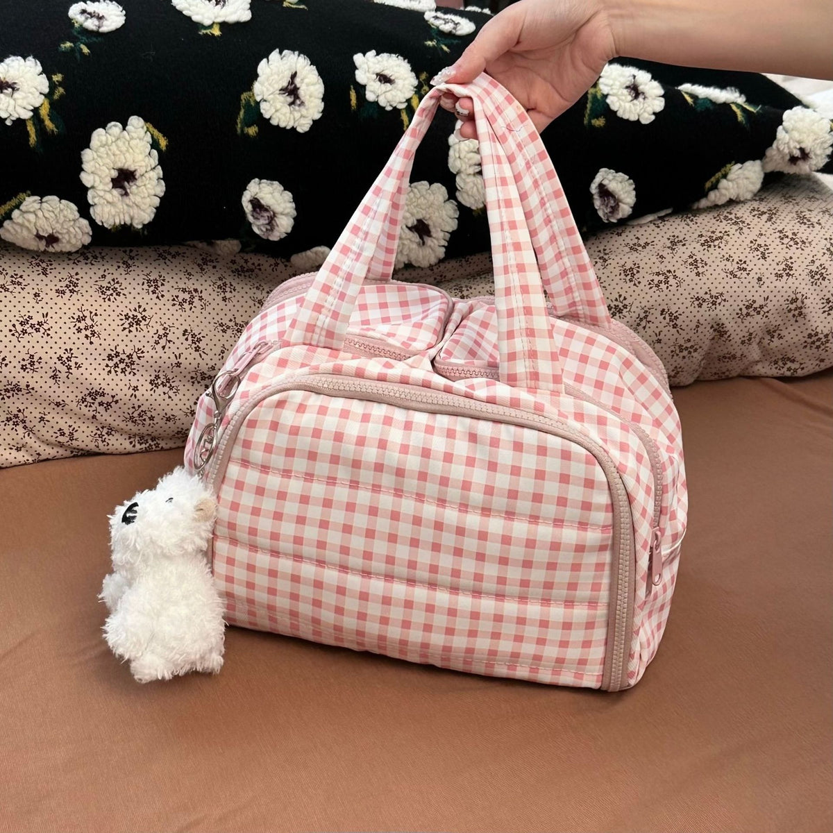 Lay-flat quilted makeup bag by Glow Ritual
