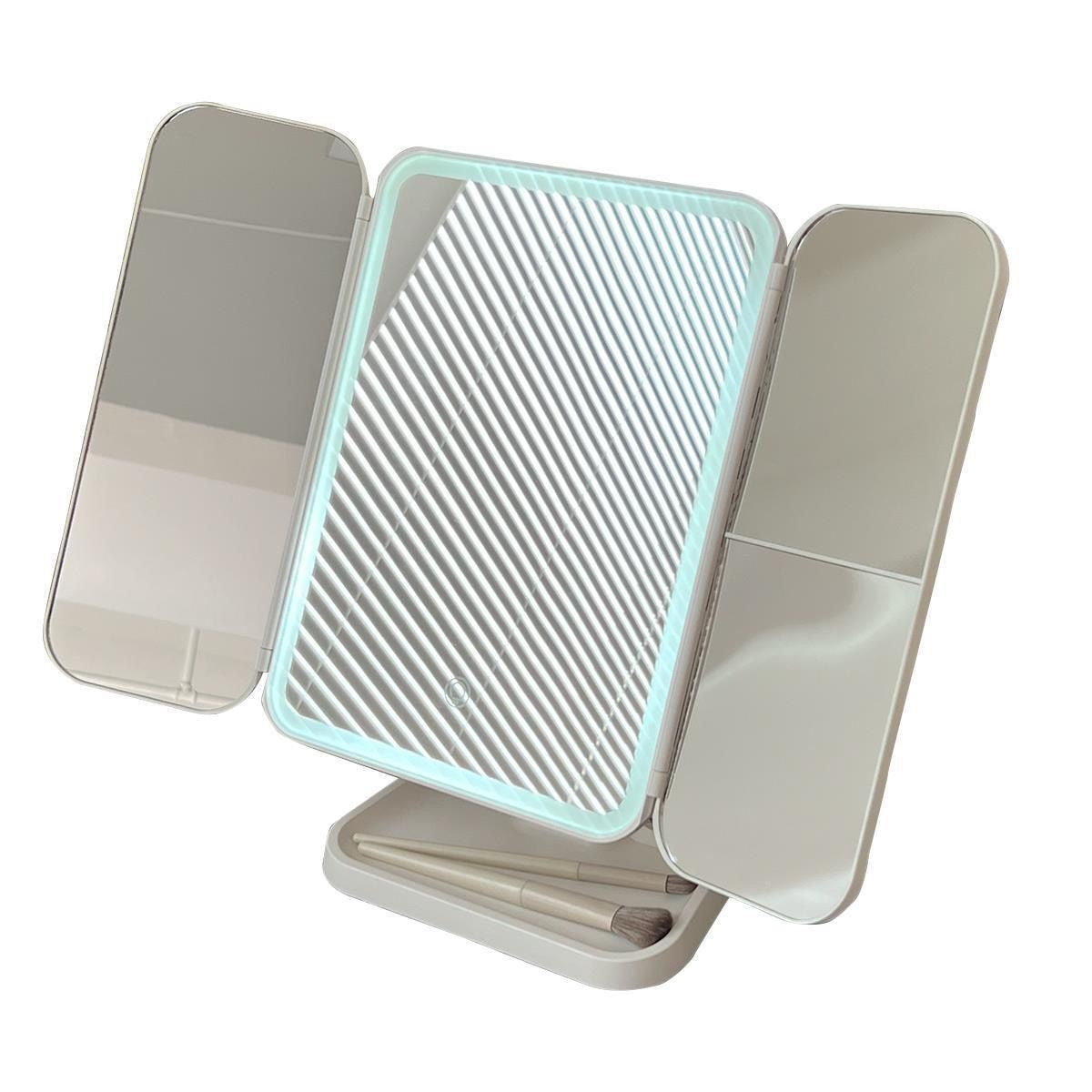 LED lighted tri-fold vanity mirror by Glow Ritual