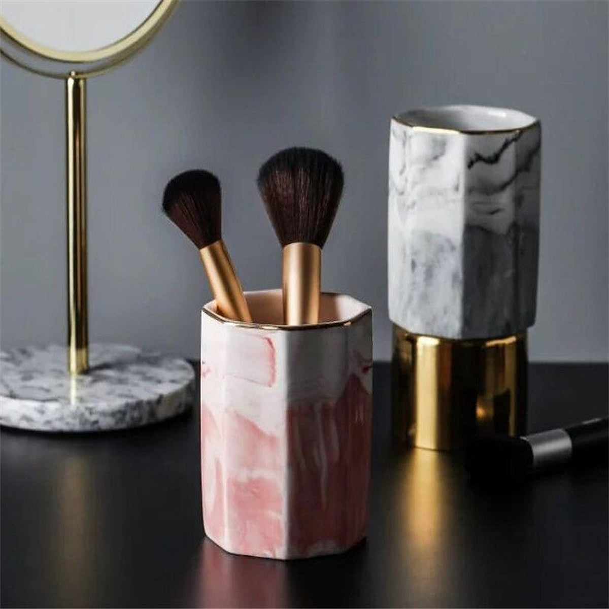 Marble ceramic makeup brush holder by Glow Ritual
