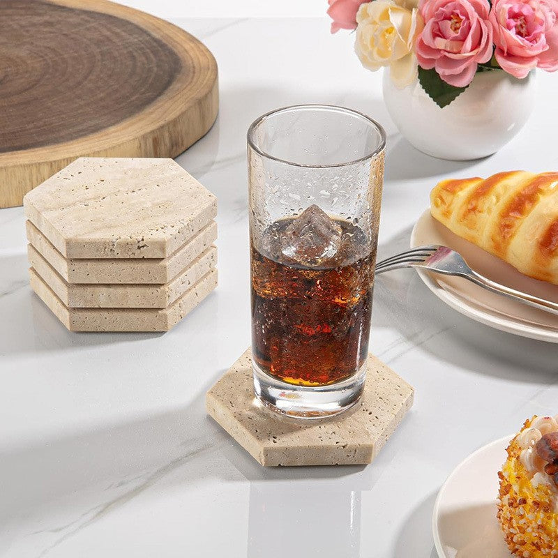 Travertine stone coasters by Glow Ritual