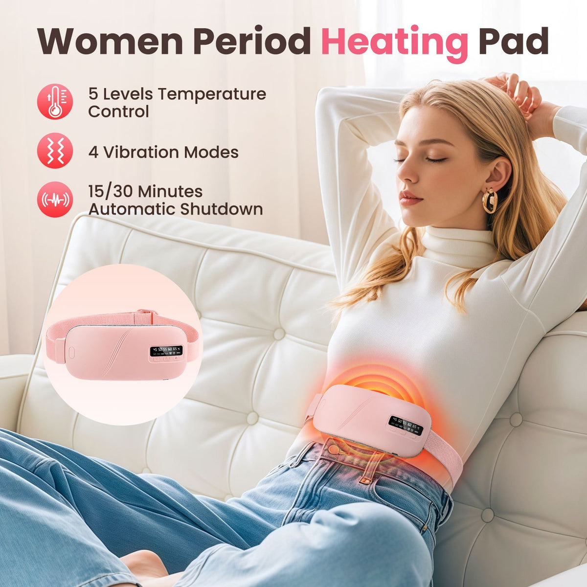 Portable cordless heating belt by Glow Ritual