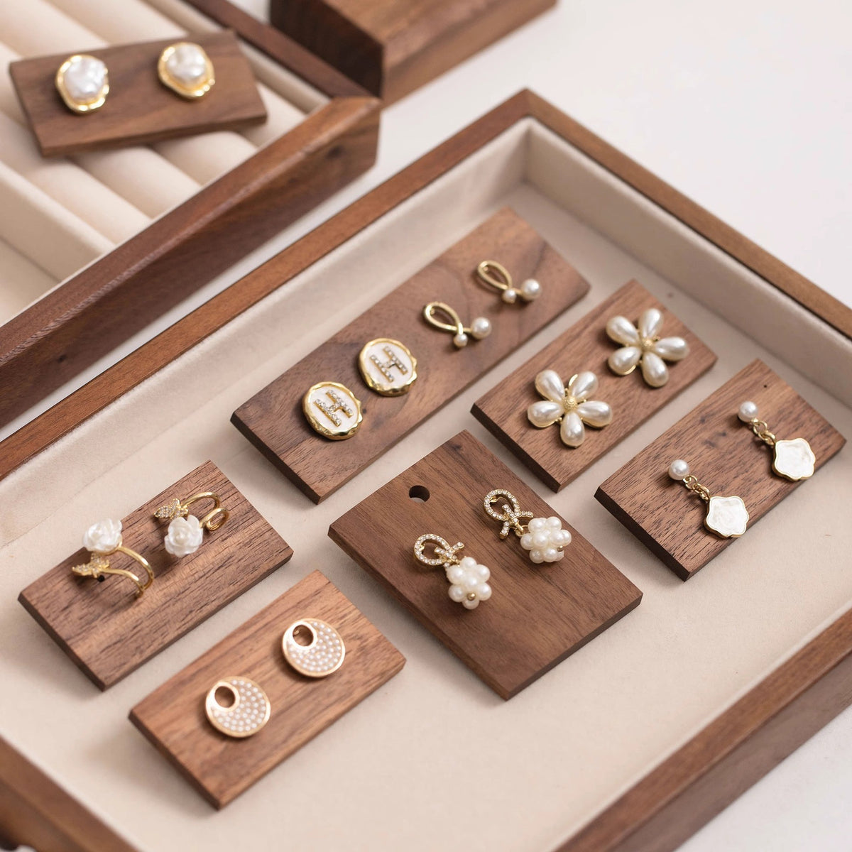 Walnut earring holder tray by Glow Ritual