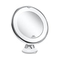 10x magnifying mirror with LED light and suction cup, front view