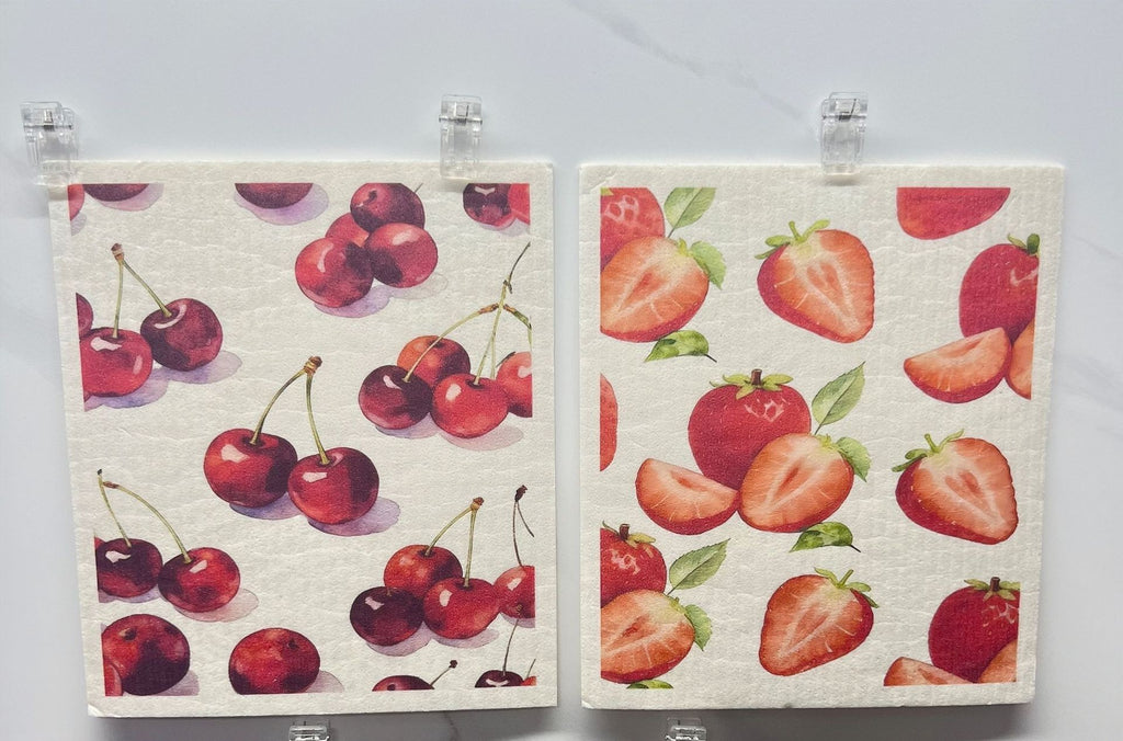 Swedish dishcloth 5 pack with fruit print by Glow Ritual
