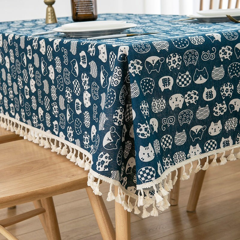 Cotton linen tassel tablecloth by Glow Ritual