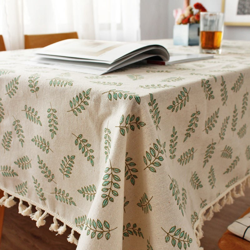 Cotton linen tassel tablecloth by Glow Ritual