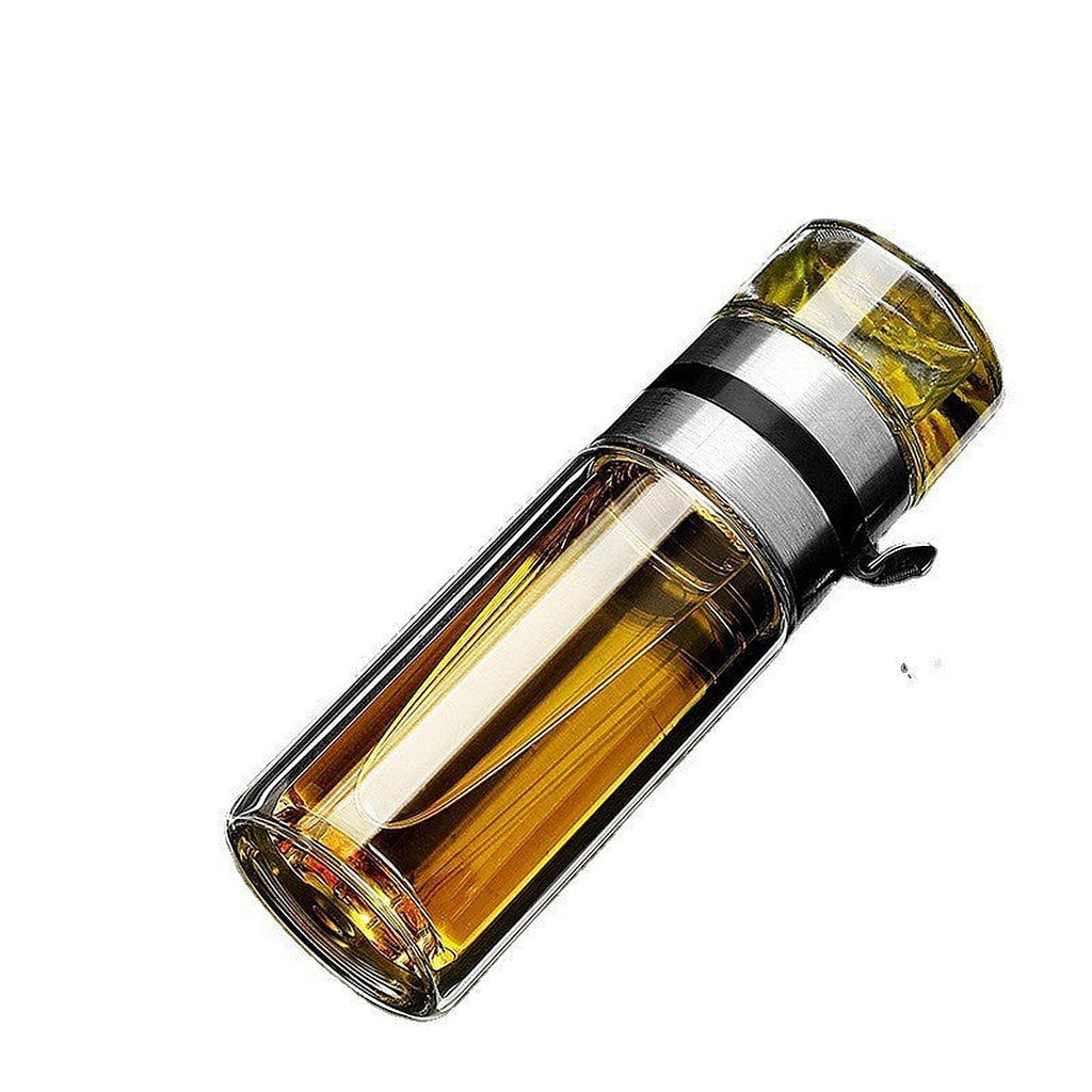 Double-wall glass tea infuser bottle by Glow Ritual
