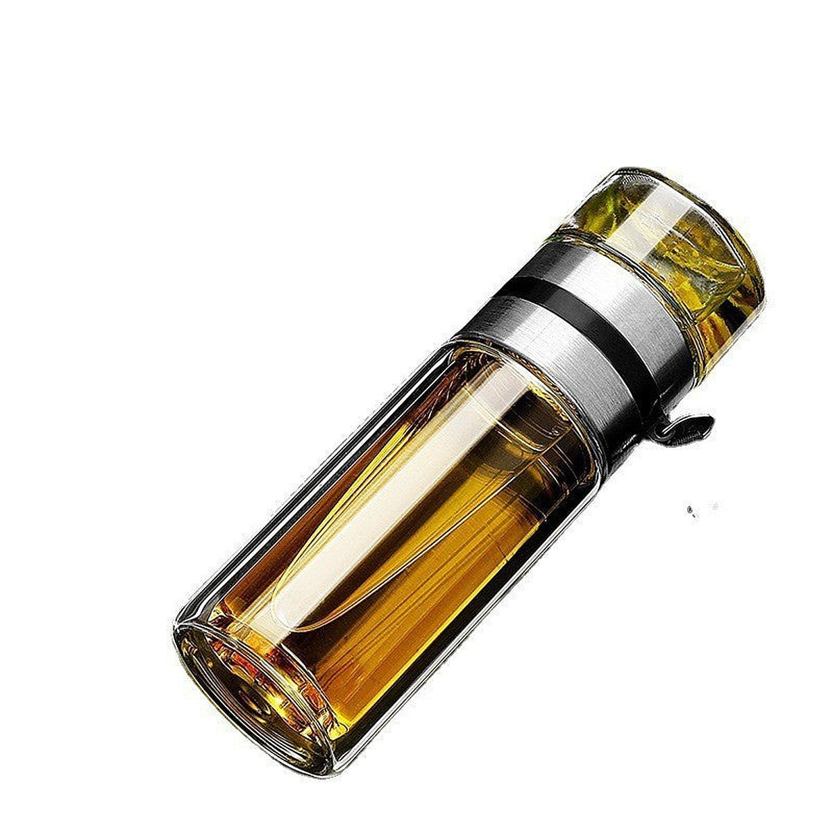 Double-wall glass tea infuser bottle by Glow Ritual