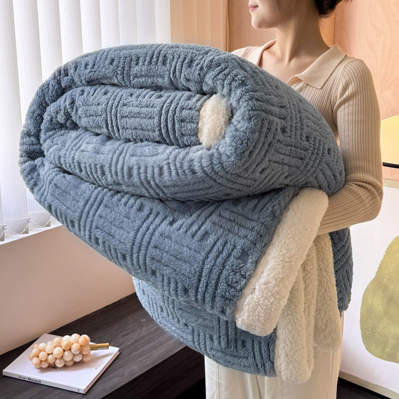 Sherpa Fleece Throw – Double-Layer Jacquard Plaid Blanket