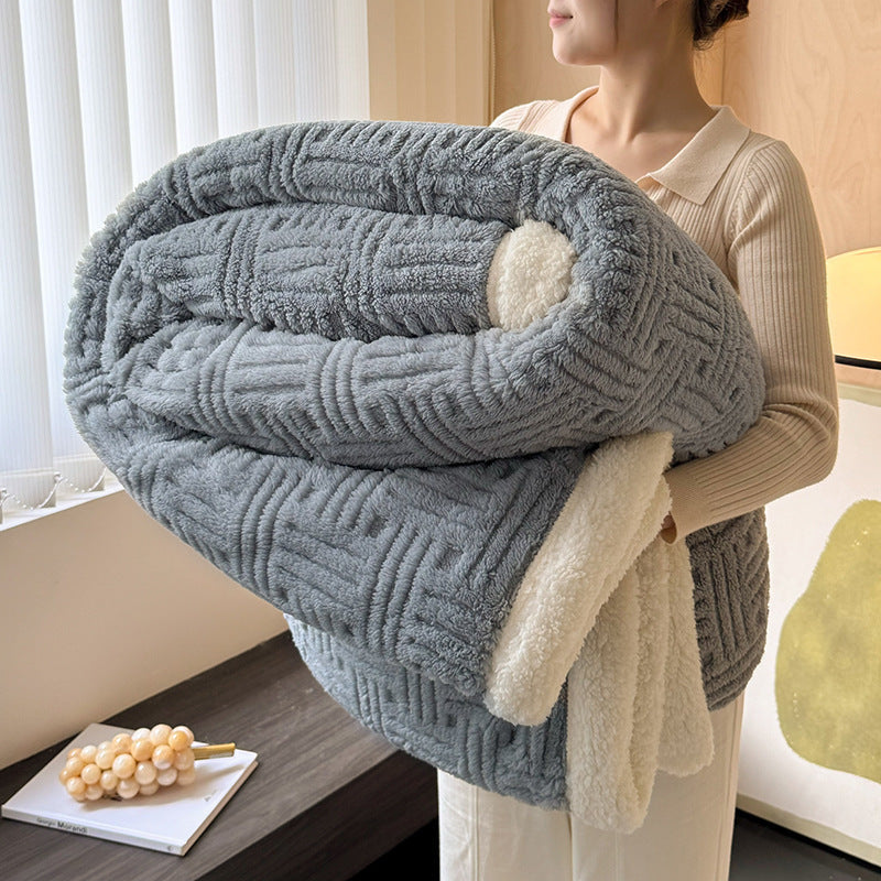 Sherpa Fleece Throw – Double-Layer Jacquard Plaid Blanket