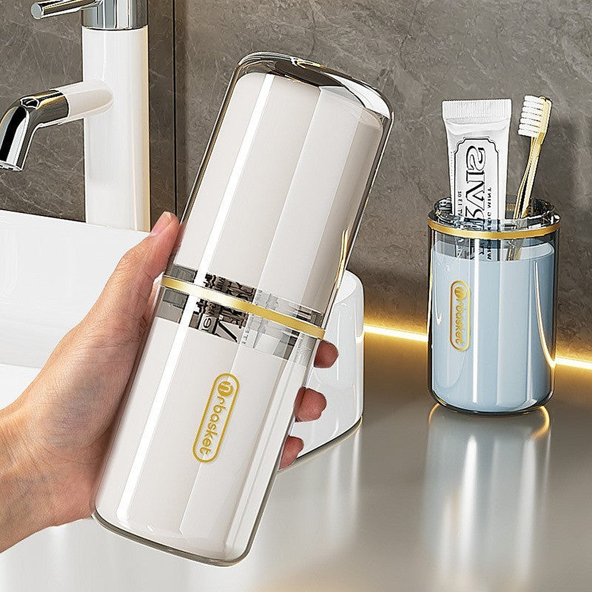 Travel toothbrush case with cups by Glow Ritual