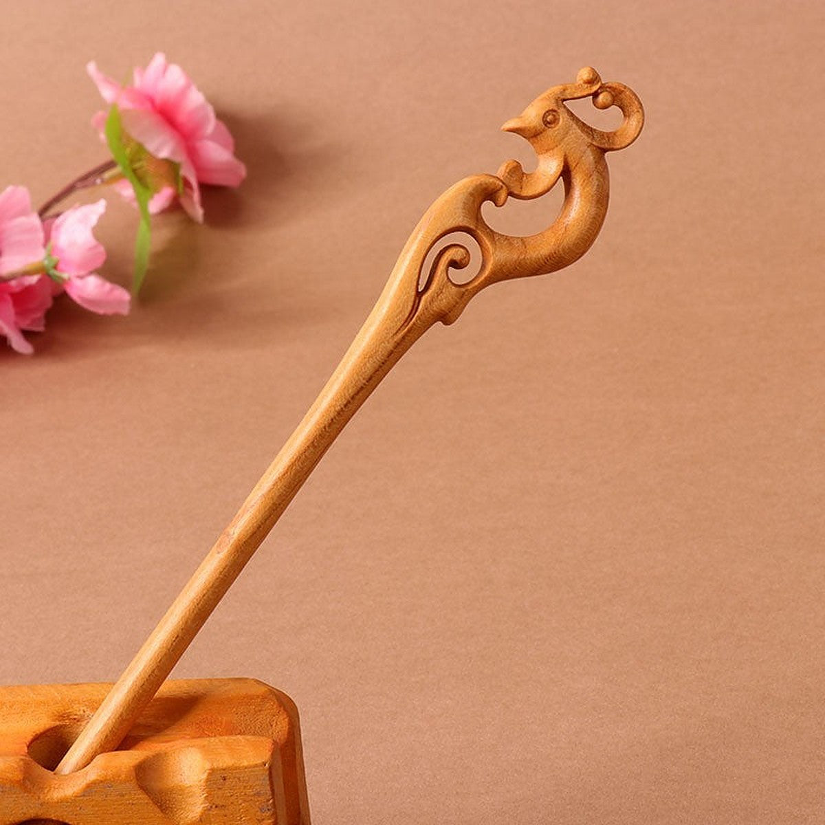 Carved wooden hair stick by Glow Ritual
